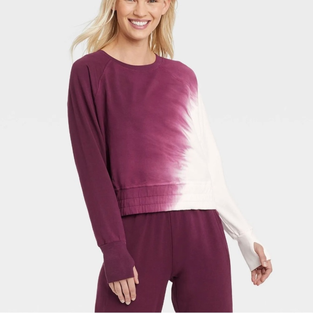Joy Lab Women's Purple Tie Dye French Terry Cropped Fit Sweatshirt Sz M - Picture 2 of 10